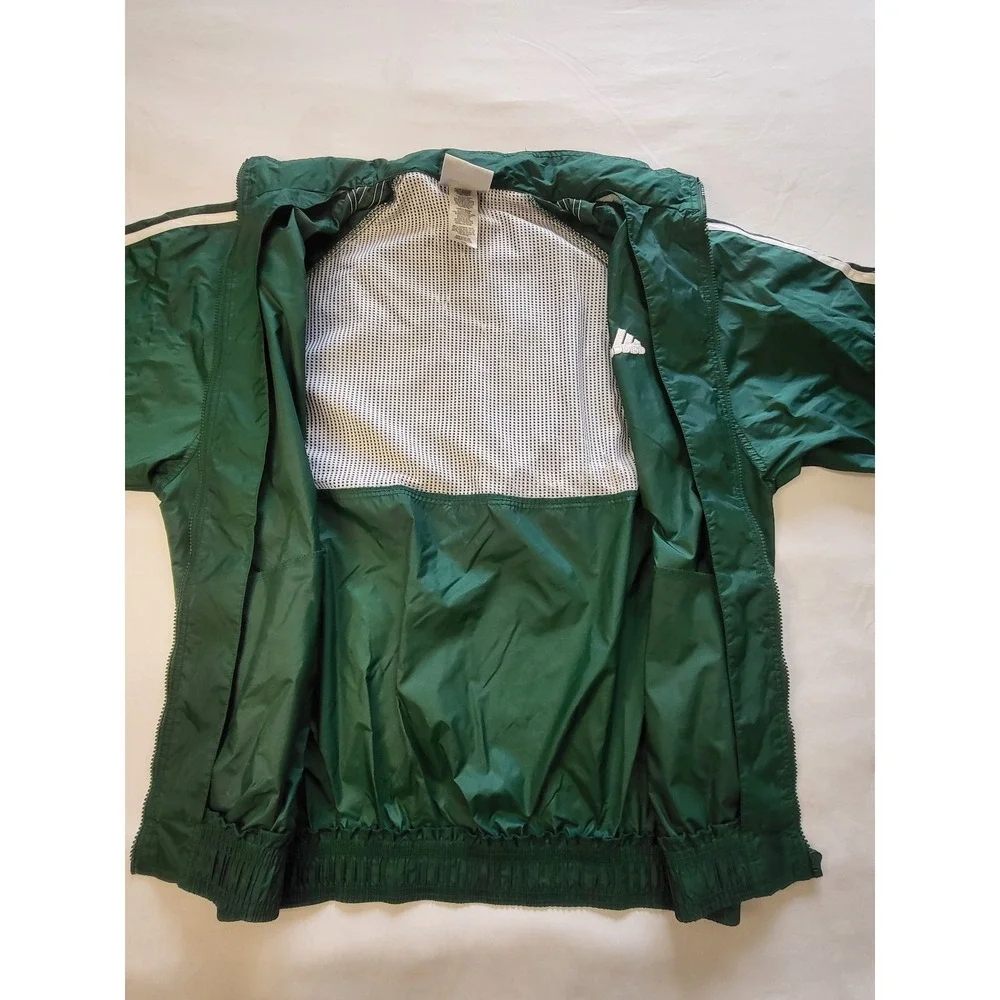 Adidas Mens Vintage Windbreaker Track Jacket Green White Full Zip Mesh Lined M